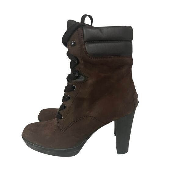 Tod's Aspen Penny Lu Lace Up Heeled Brown Boots Size 36.5 - Picture 3 of 13